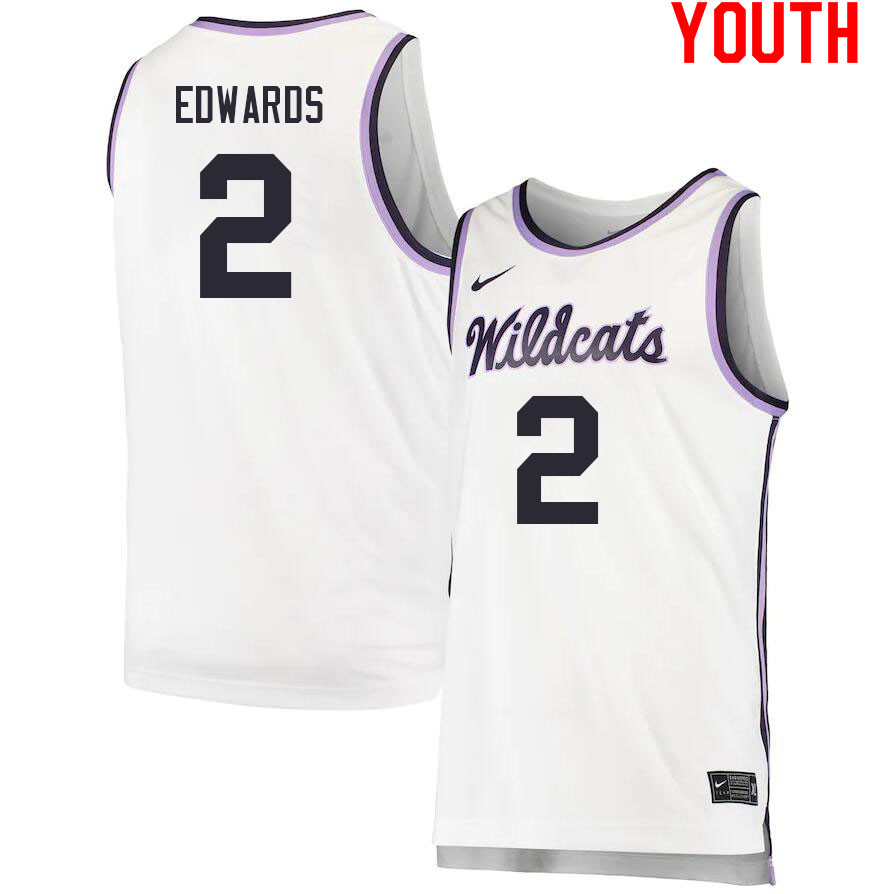 Youth #2 Maximus Edwards Kansas State Wildcats College Basketball Jerseys Sale-White - Click Image to Close